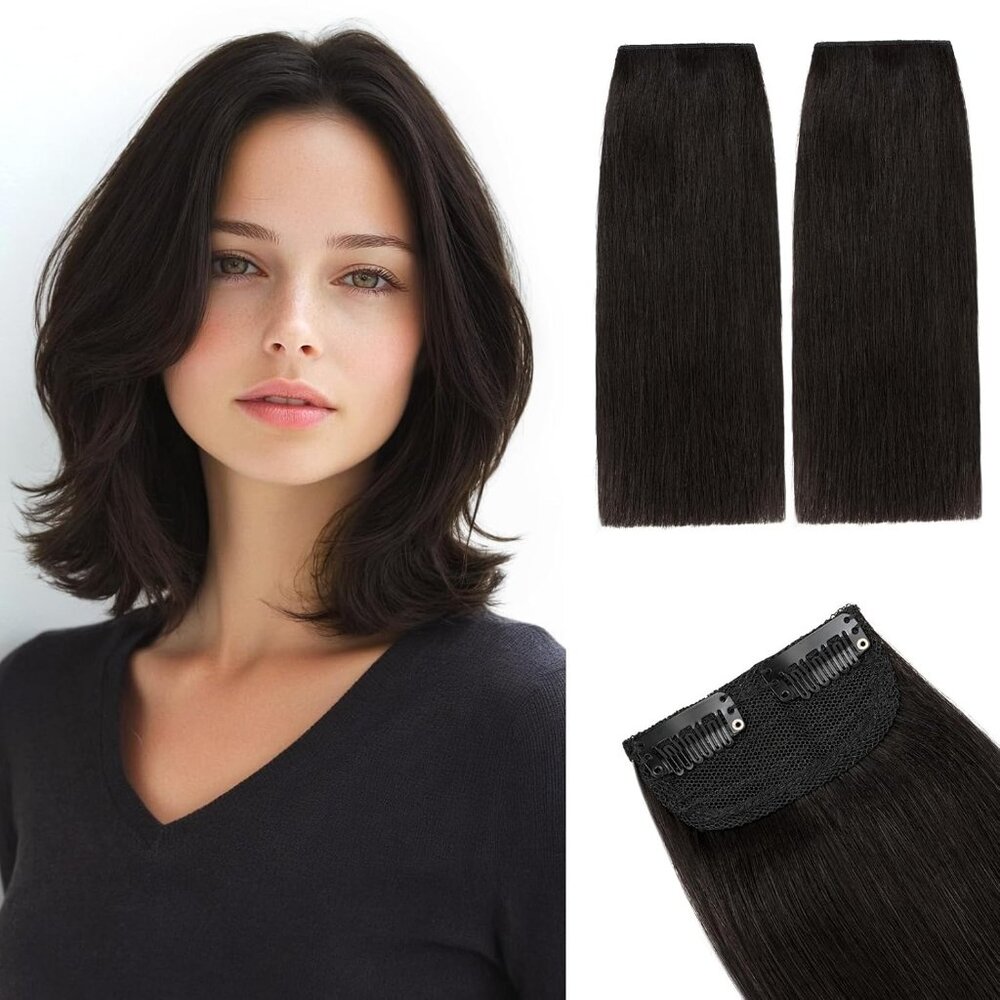 NEW 7" 2 Pack Real Remy Human Hair Short Clip In Pieces #1B Natural Extensions
